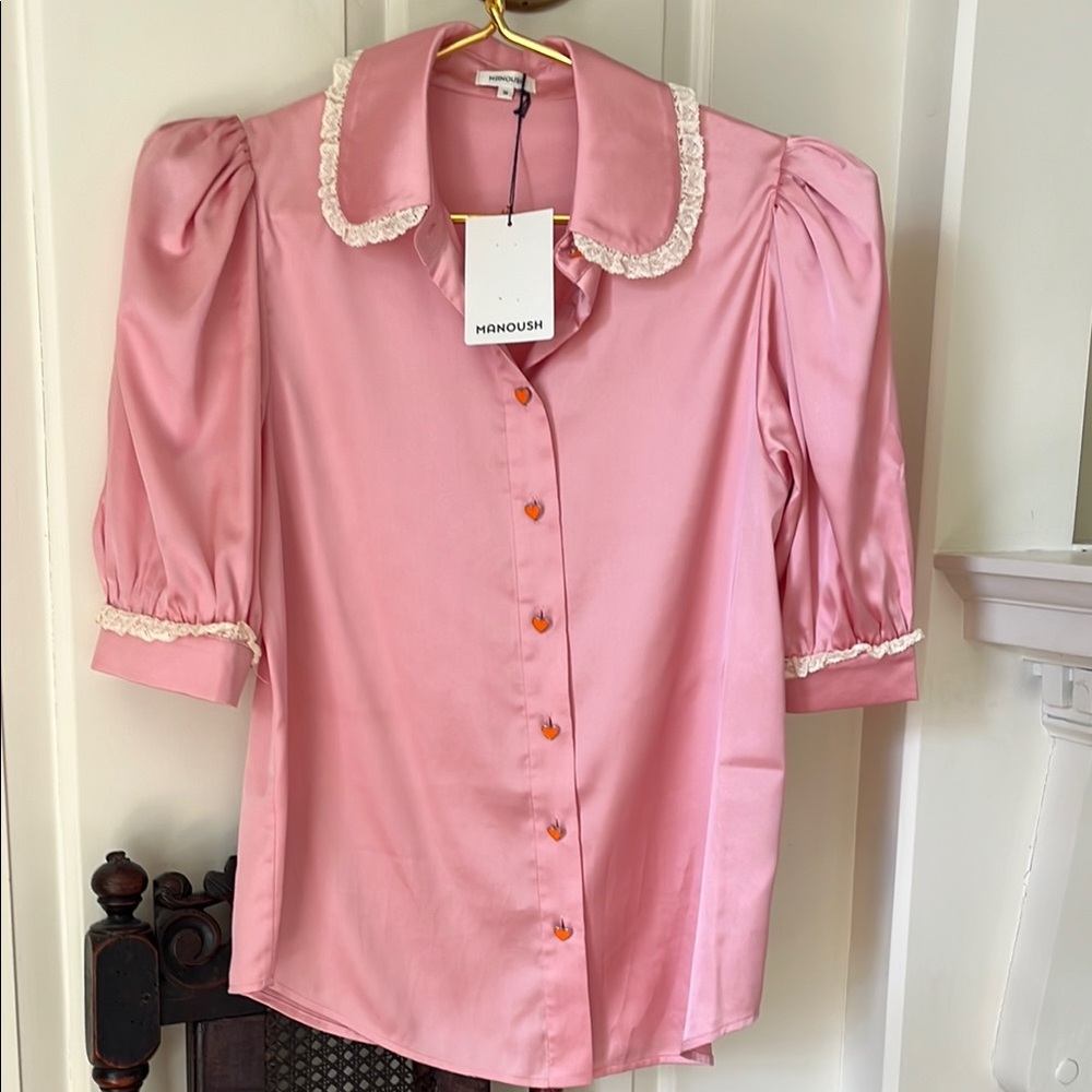 French brand Manoush, Pink satin blouse NWT